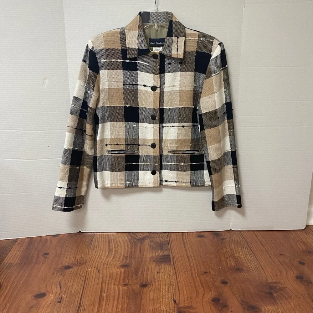 Ana’s Fashions, Women's Plaid Blazer - Black, Brown, Cream, Small